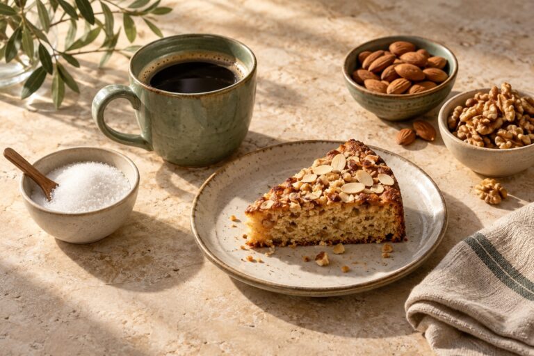 Café y preparaciones sobre una mesa · sugerencia de presentación